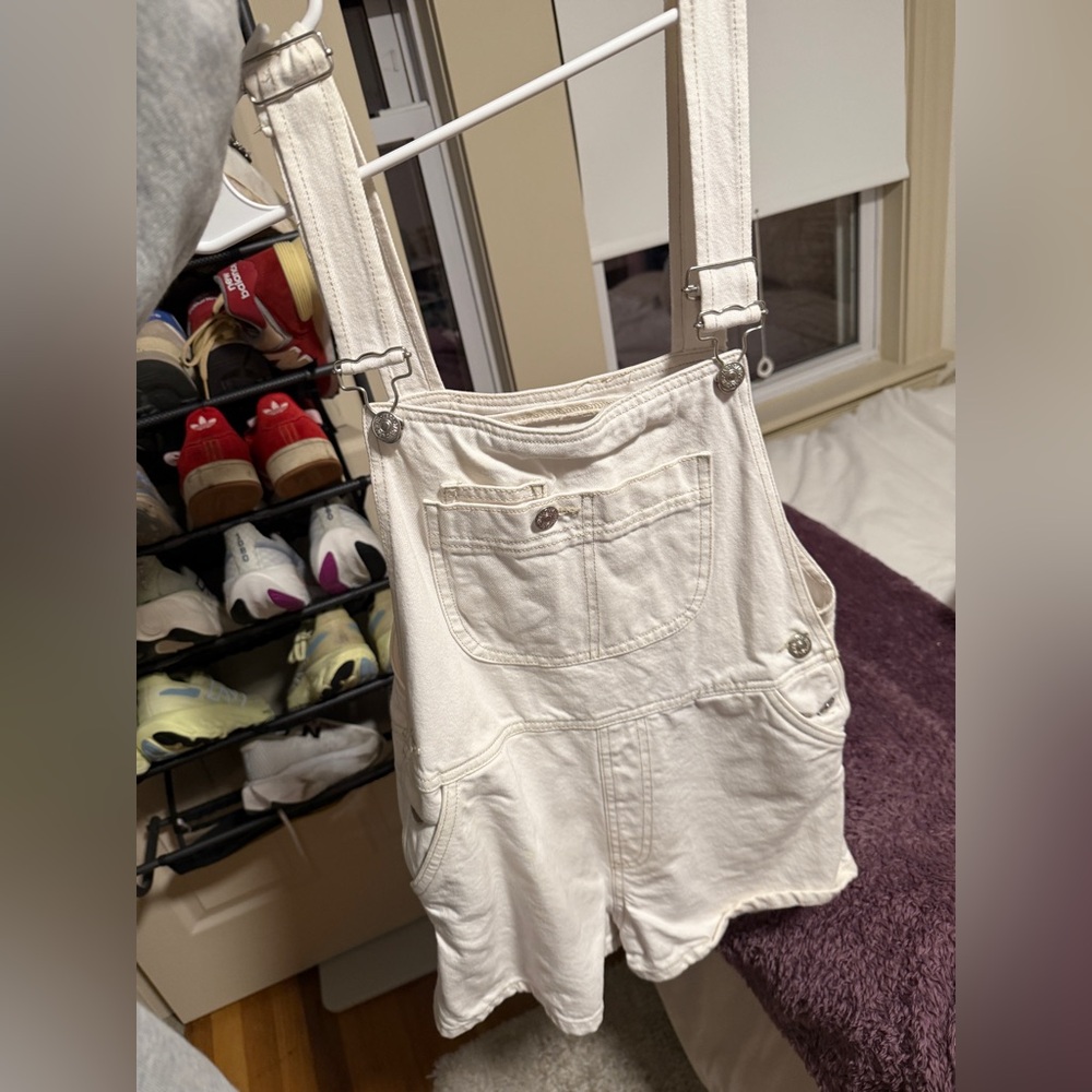 Zara Cream Denim Overall Shorts
